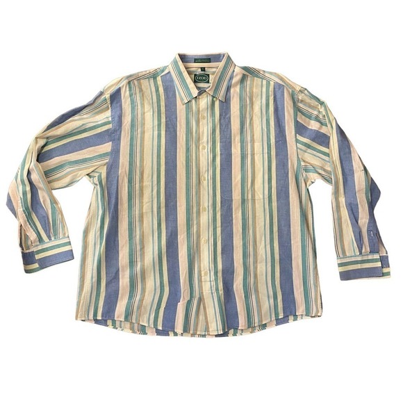 Vintage IZOD Mens Striped Button Down Shirt Long Sleeve Cotton Cream Blue XL - Picture 4 of 8